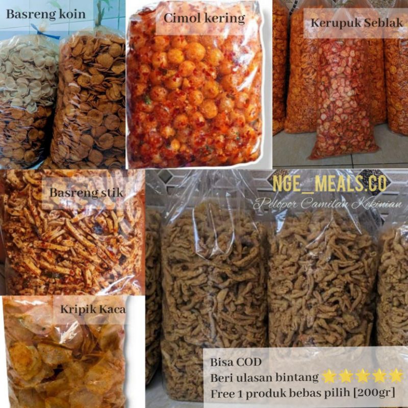 

NGEMEALS KEMASAN 1KG | SNACK PEDAS KEMASAN 1KG | BASRENG KOIN | BASRENG STIK | CIMOL PEDAS | KRIPIK USUS KEMASAN 1KG