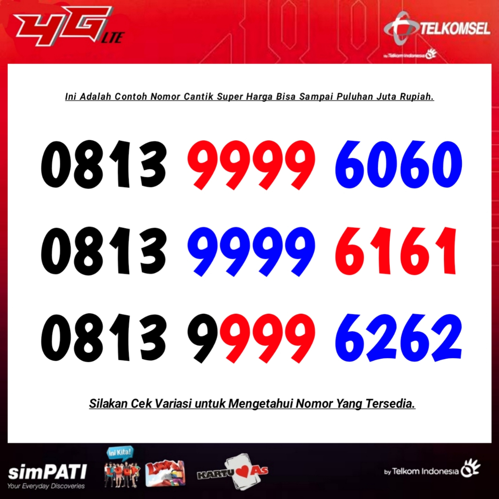 Kartu Perdana Nomor Cantik Telkomsel Simpati 9999 60 61 62 63 - Double Ribuan ABAB TAHUN ABCD ABC ABB TRIPLE KWARTED PANCA- Nocan 8989898989 - Nocan 89898989 -  Nocan 898989 - Nocan 8989 - Nocan 89 - 12 Digit - Bukan 10 digit - 11 Digit