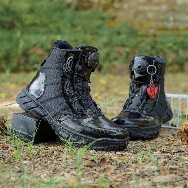 SEPATU PDL NINJA PENDEK MODEL TALI PUTAR BAHAN KULIT SAPI ASLI MERK APIK SEPATU PDL DINAS LAPANGAN UNTUK TNI POLRI SECURITY SATPAM SEPATU PDL POLANTAS MODEL TERBARU