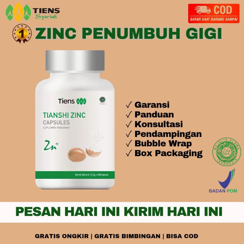 TIANSHI TIENS ZINC PENUMBUH GIGI ORIGINAL 1 BOTOL 60 KAPSUL BERSEGEL DEWASA