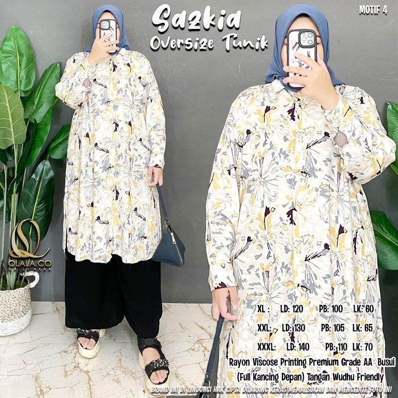 Sazkia M4 Long Tunik Oversize Jumbo Katun Rayon Viscose Motif Bunga Ld 120-140 Fit XXXXL By Olala