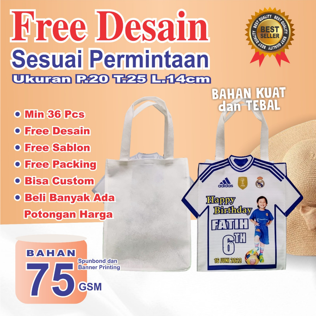 TAS ULANG TAHUN ANAK MODEL JERSEY SABLON/BISA COSTUM
