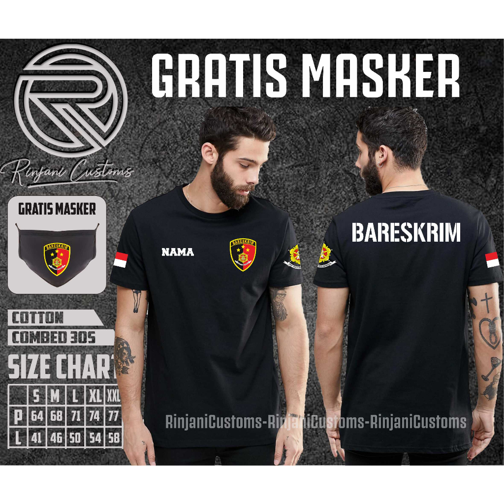 KAOS BARESKRIM GRATIS NAMA DAN MASKER - KAOS RESKRIM - KAOS POLISI POLRI