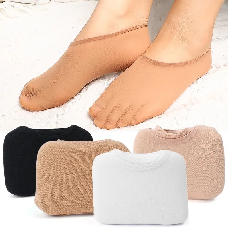 Kaos Kaki Wanita Pria Unisex Invisble Socks Stocking Fitbob Hitam Cream  / Hidden Socks Fit Bob