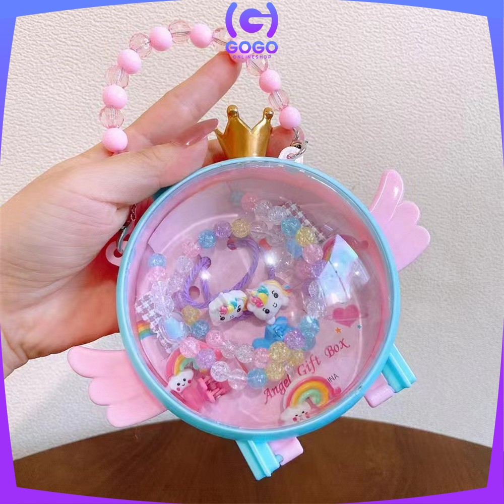 GOGO-C876 Gift Box Set Aksesoris Perhiasan Kalung Ikat Rambut Anak Perempuan Motif Kartun / Set Jepitan Rambut Karakter Hair Clip Kado Ultah Anak / Gift Box Kids Import