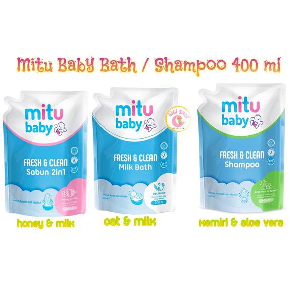 [SABUN MANDI | SHAMPOO BAYI] [400ML] [REFILL] [BPOM] Mitu Baby Sabun 2in1 | Milk Bath | Shampoo Fresh &amp; Clean 400 ml | Shampo Bayi_Cerianti