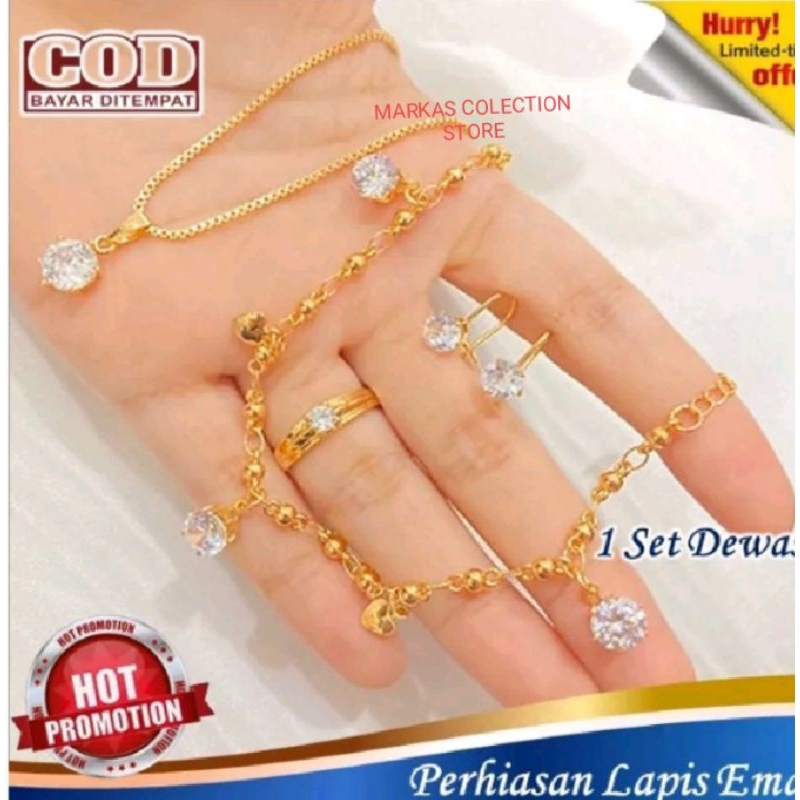 set perhiasan wanita dewasa, mata satu, 1 set perhiasan titanium asli anti luntur anti karat,1 set perhiasan lengkap kalung gelang cincin