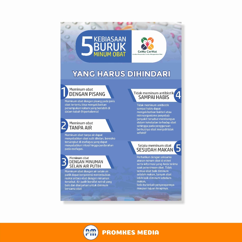 

Poster Kesehatan, Poster Farmasi, Hindari Kebiasaan Buruk Minum Obat