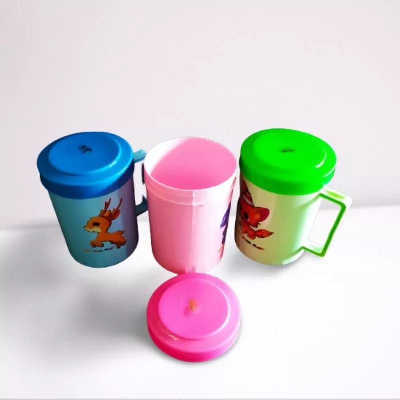 gelas cangkir mug tutup plastik diameter 12 cm karakter hewan