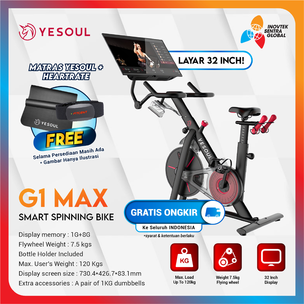 Yesoul G1 Max Spinning Bike with LCD 32 Inchi - Sepeda Statis Alat Gym