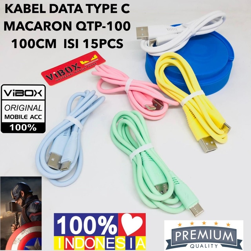 {isi 15pc} KABEL DATA TOPLES TYPE C VIBOX MACARON 3A QTP-100 ORIGINAL BY SMOLL