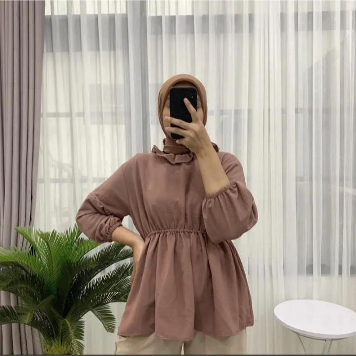 MIWA BLOUSE KERUT PINGGANG ATASAN WANITA KEMEJA PEPLUM CRINCLE AIRFLOW PREMIUM (MGA)