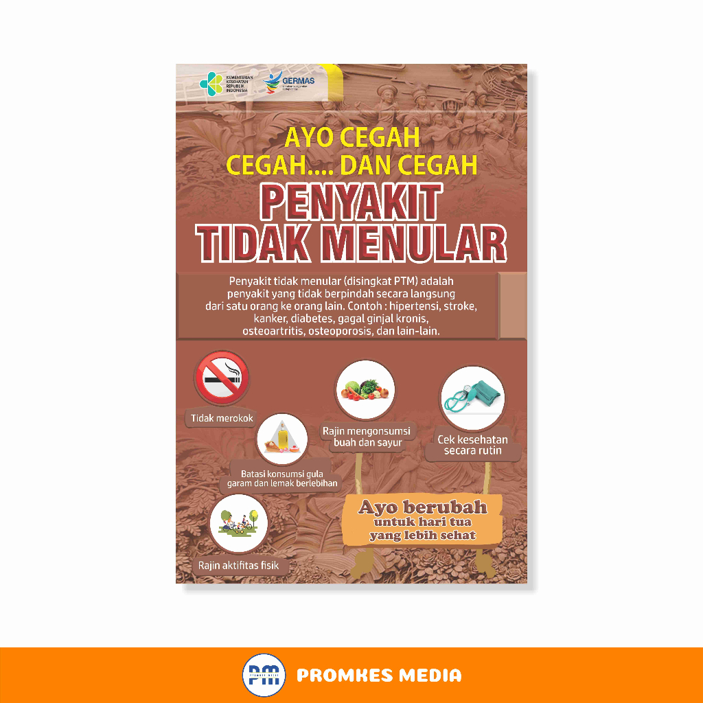 

Poster Kesehatan, Cegah PTM, Penyakit Tidak Menular
