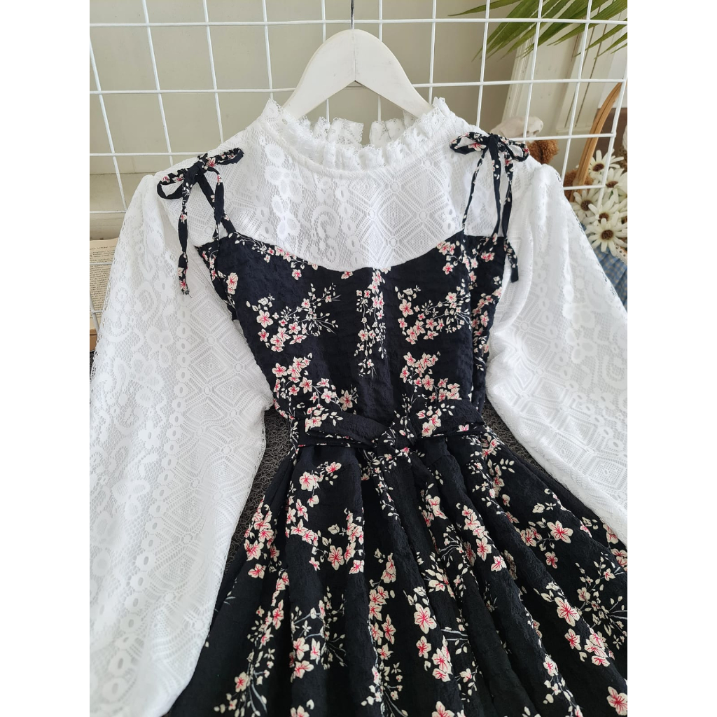 PCS DRESS HAGIA CRINKLE MOTIF ASLI FASHION BUSANA PAKAIAN WANITA MS