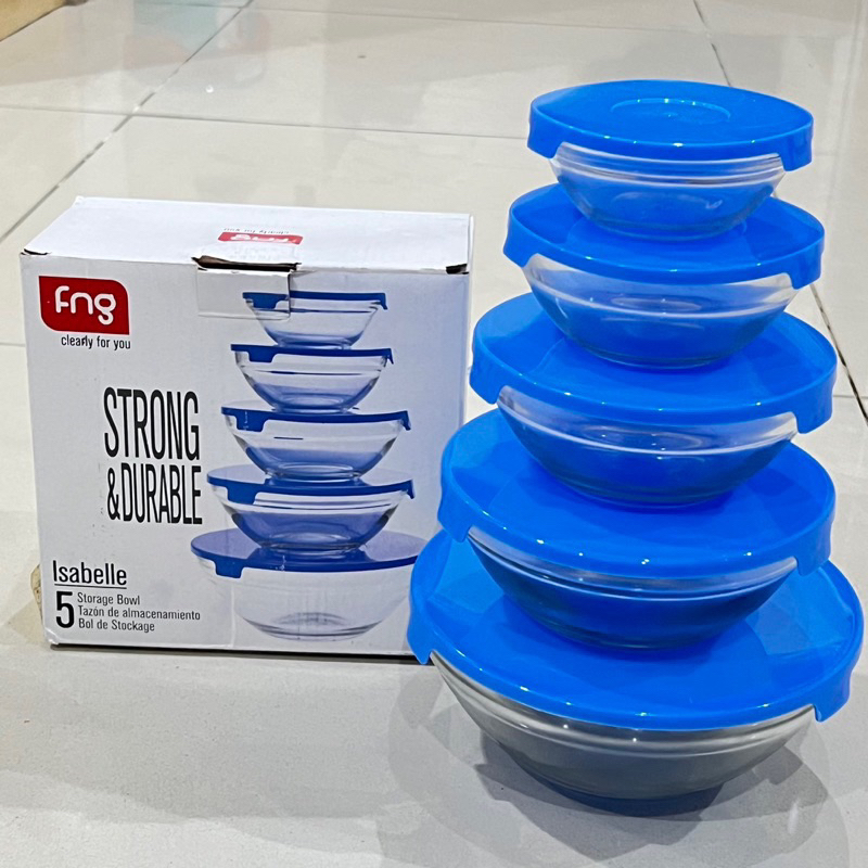 set bowl kaca + tutup / set mangkok beranak / mangkok kaca 5 ukuran dengan penutup