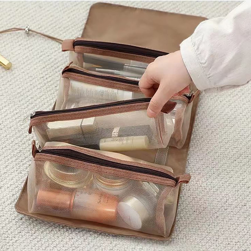 MAANGE Hanging Roll-Up Makeup Bag Travel Organizer untuk Wanita - 4 Tas Penyimpanan yang Dapat Dilepas - Atur Make Up, Kosmetik, Palet 1457