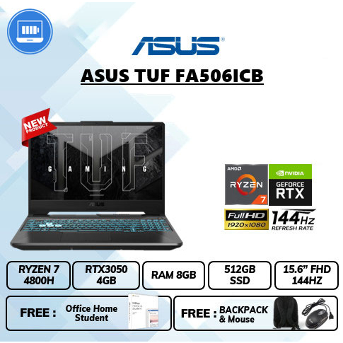 Laptop Asus tuf fa506icb rtx 3050 4gb ryzen 7 4800h Ram 8gb Ssd 512gb 15&quot; Fhd