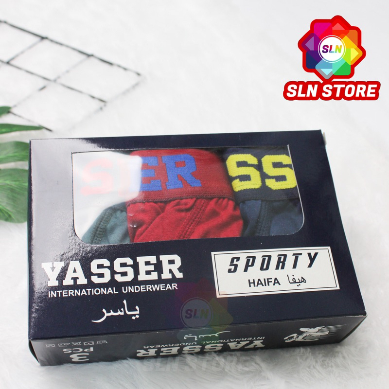 (3 Pcs) CELANA DALAM PRIA SPORTY YASSER HAIFA BOX isi 3 Pcs CD KATUN LAKI LAKI BRIEF