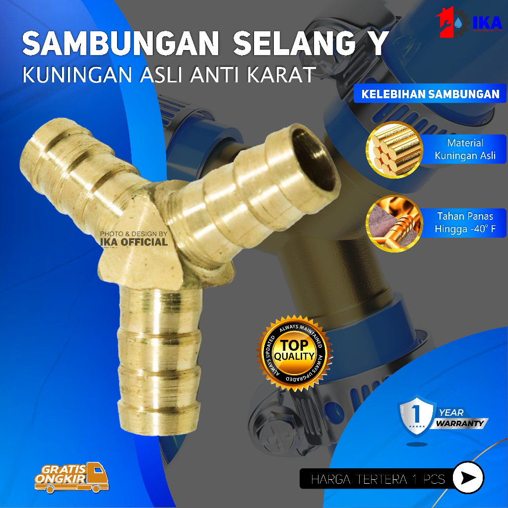 11 mm Nepel Cabang 3-Y-T Selang Regulator 3/8&quot; inch KUNINGAN - Kompor Gas Umum Rumahan/Air/Kompresor