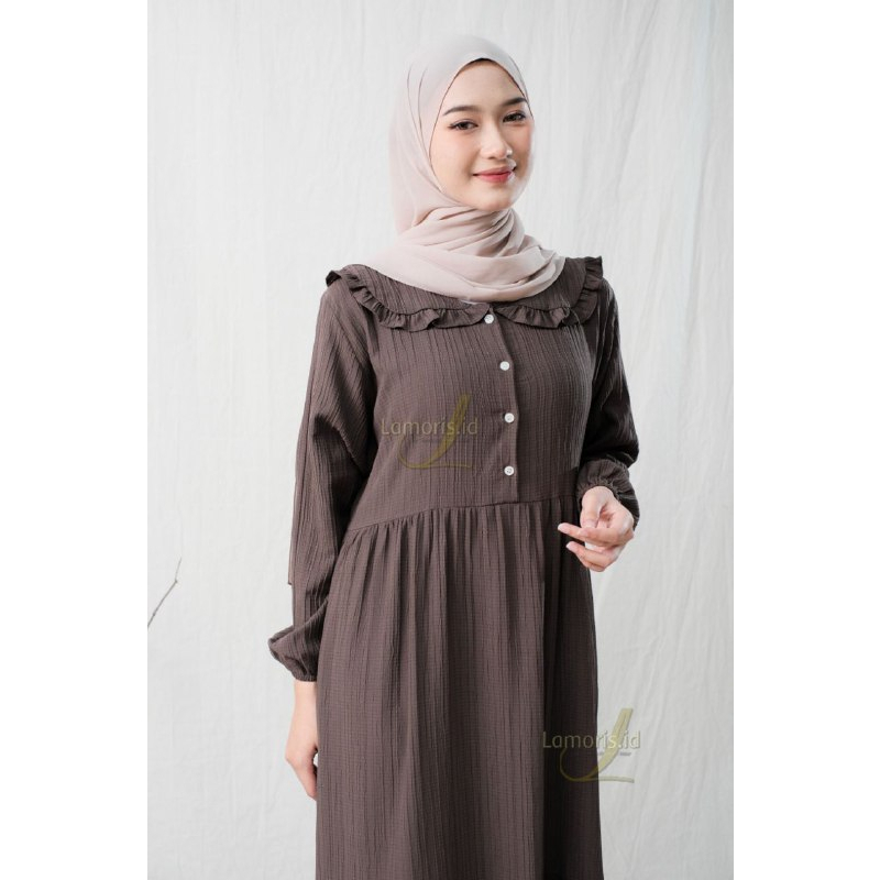 Gamis Wanita Neora Bahan Ladycrush Kancing Depan Dress Panjang Kekinian Terbaru