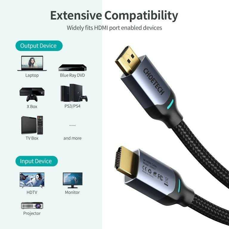 Kabel HDMI ke HDMI 2.1 Gold Plated 8K 60Hz Kabel Penghubung Perangkat Samrtphone Laptop Material Berkualitas