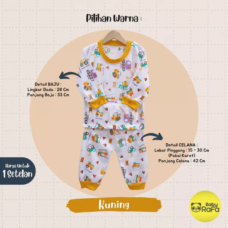 [rumahbayipdg] Stelan baju anak 3-18 Month SNI || set piyama panjang motif big  Excavator