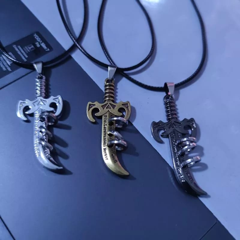 Kalung Tali Liontin Pedang Mordor Ring Tiga 3D Metal Gaul Import Fashion Pria Wanita Gold Silver Bla