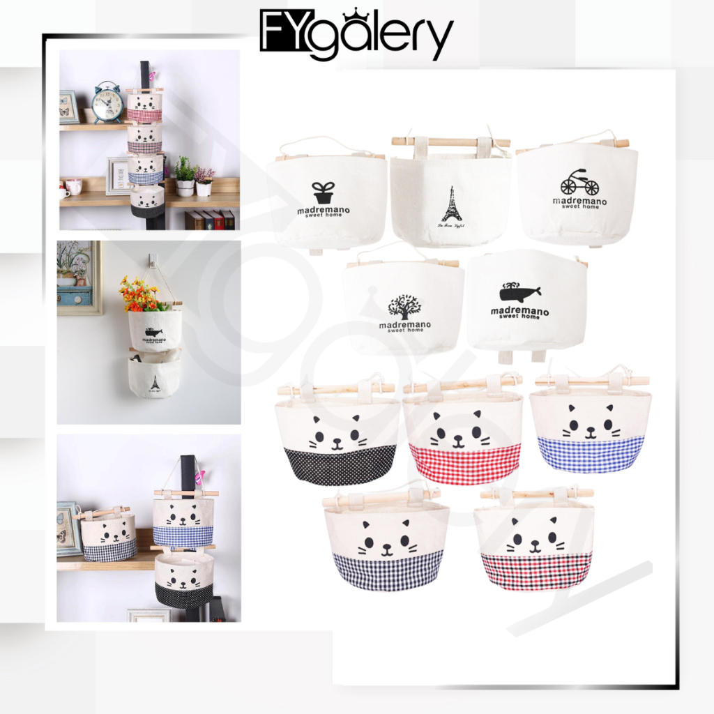 FYGALERY HL0017 Rak Gantung Mini Karakter Kucing Kanvas Hanging Organizer Cat Motif Serbaguna