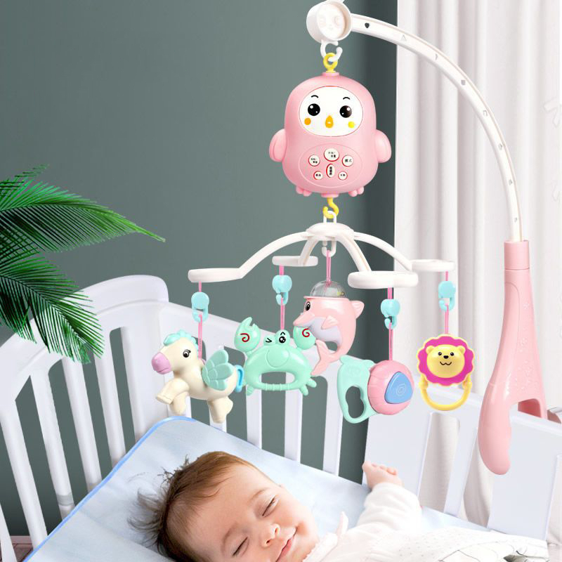 AmazeFan Mainan Gantung Bayi Multifungsi Crib dengan Kontrol Jarak Jauh &amp; Musik yang Menghibur Proyeksi Waktu &amp; Bisa Digigit Bayi Remote Control Bed Bells