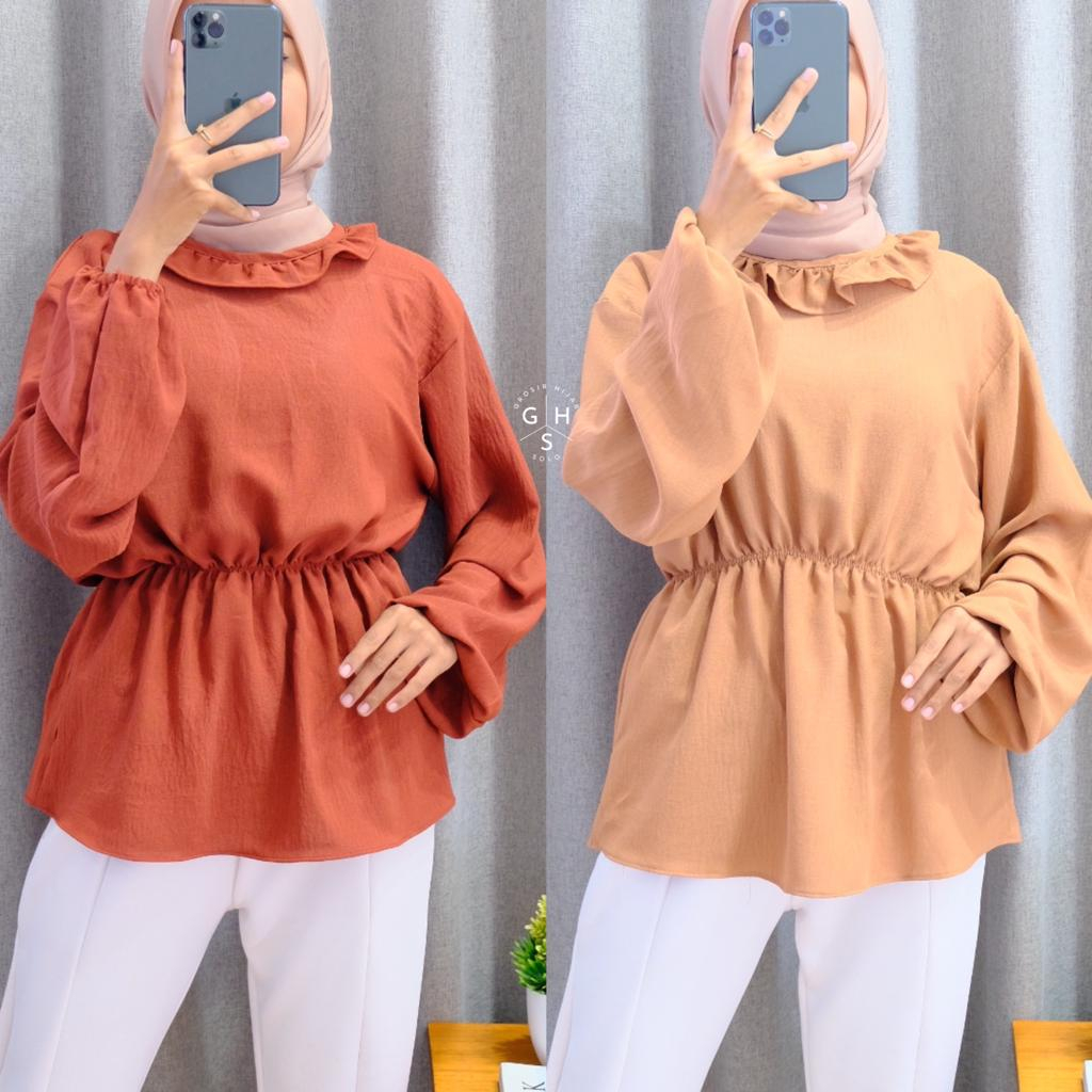 MIWA BLOUSE KERUT PINGGANG ATASAN WANITA KEMEJA PEPLUM CRINCLE AIRFLOW PREMIUM (MGA)