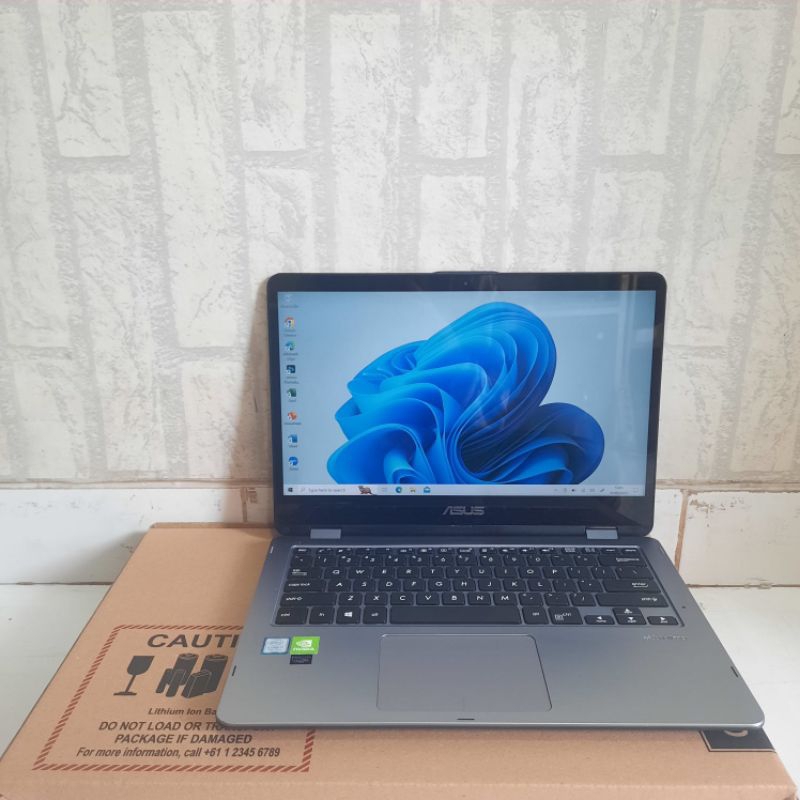 Laptop Asus TP401UF Core i7-8550U Gen 8Th Nvidia Geforce MX 130 Ram 8/ SSD 128Gb+ SSD 128Gb Layar Degree Flip 360° (Touchscreen), Bisa Jadi Tab, Lengkap, Black Silver