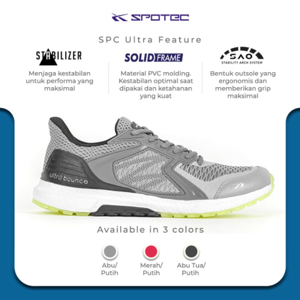 {MixaStore} SPOTEC Sepatu Running SPC Ultra Abu - Putih - 39 Limited