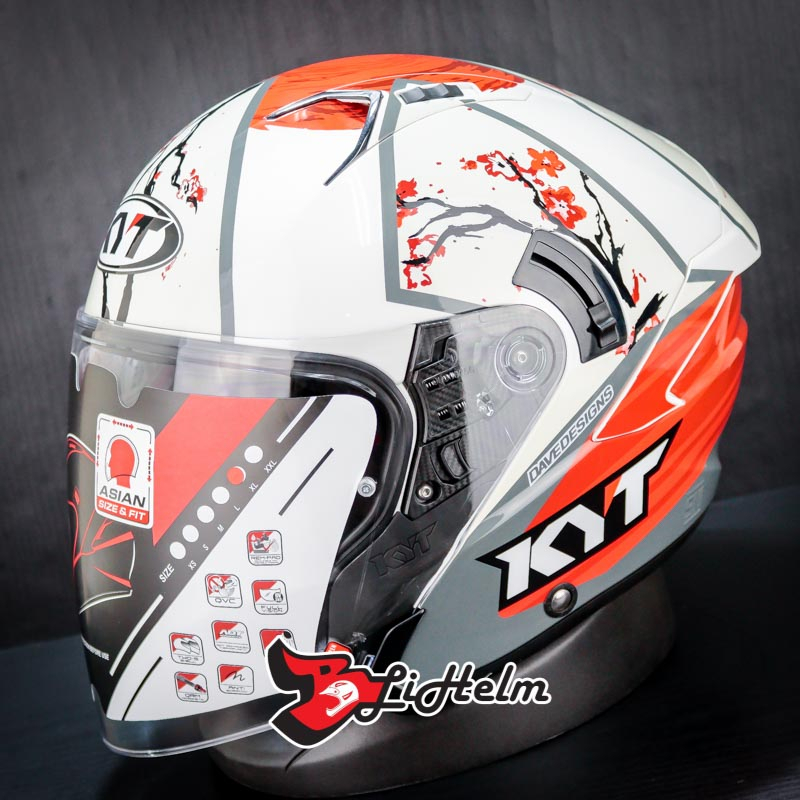 HELM KYT NFJ XAVI SAKURA | WHITE RED | HALF FACE - DOUBLE VISOR