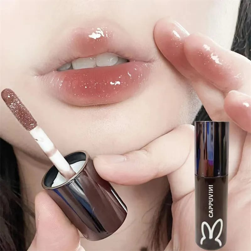 CAPPUVINI LIP GLOSS TABUNG HITAM BARU 8 WARNA LIP GLOSS LIP LINES PELEMBAB BIBIR BERMINYAK MAKEUP LIP GLOSS HITAM