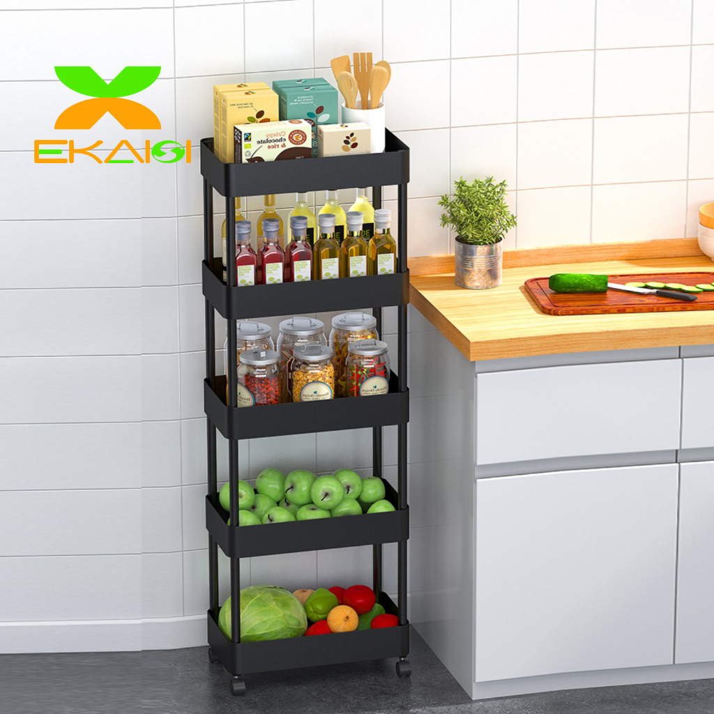 Ekaisi square rak dapur plastik rak troli rak kamar mandi  rak serbaguna 5 susun dengan roda