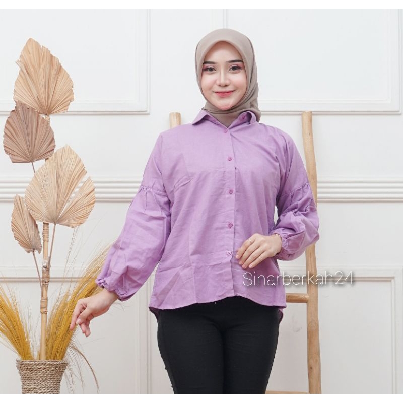 Maura Top Linen Shirt - Kemeja Wanita Lengan Balon - Atasan Wanita