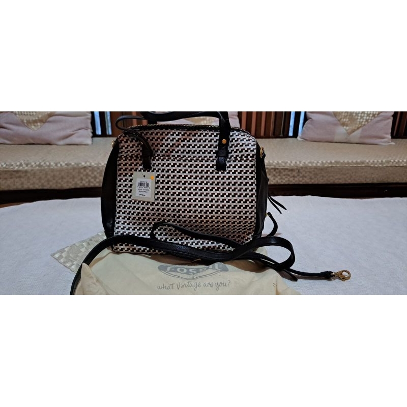 Preloved Bag Fossil Rachel Satchel Brown/Cream