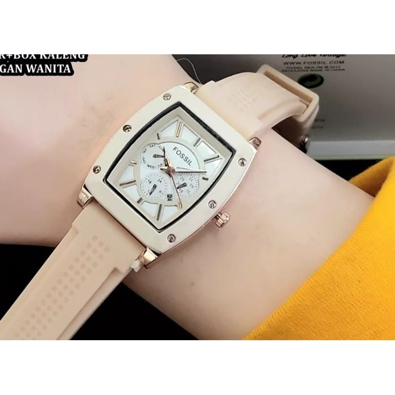 (Cod)Jam Tangan Wanita FSL Oval Crono3 Varisi Tanggal Aktif Strap Karet/Rubber(Dikirim jakarta)