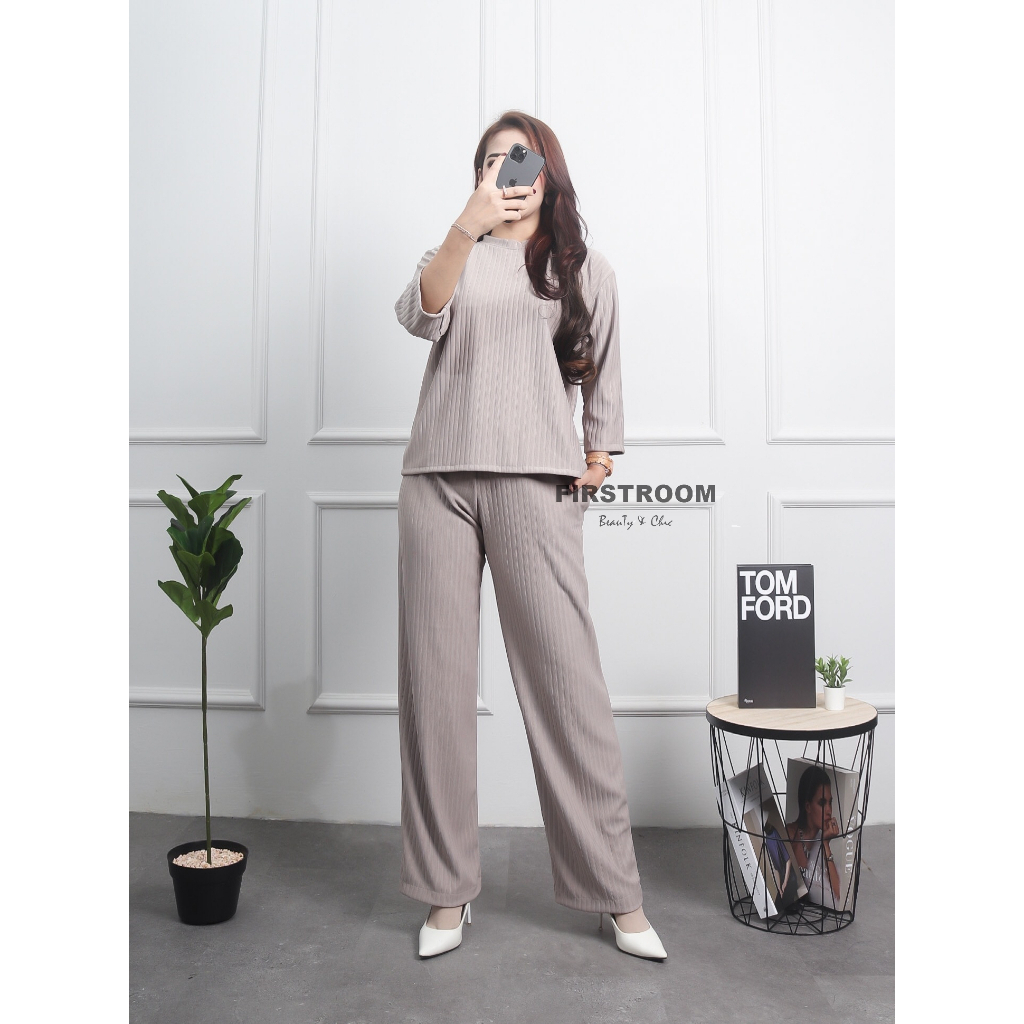 One Set Knit Hornet Zakiya Pakaian Wanita Dewasa Setelan Celana Lengan Panjang