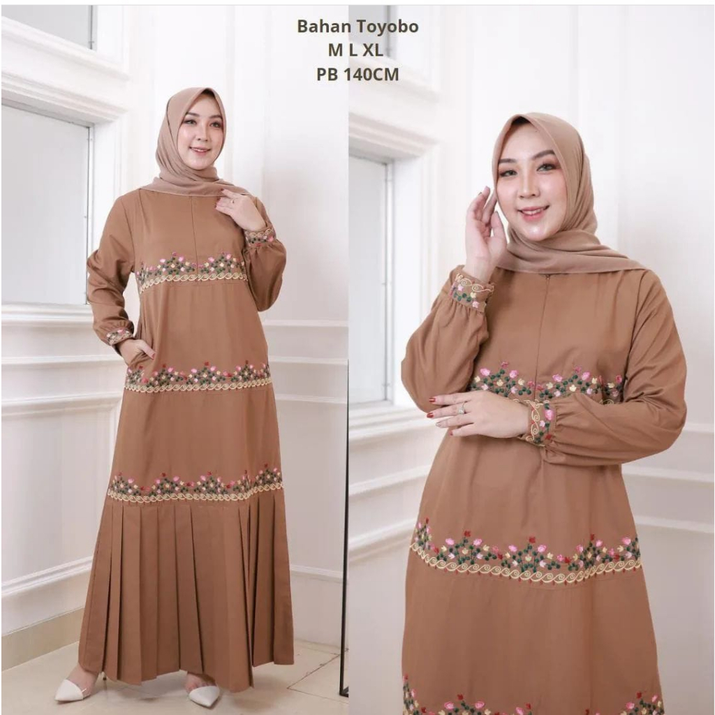 Gamis bordir busui katun toyobo / busui friendly / gamis terbaru / dress terlaris / gamis katun bord