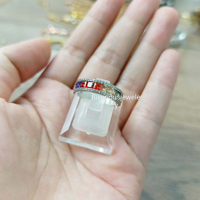 Cincin mewah premium rainbow stone