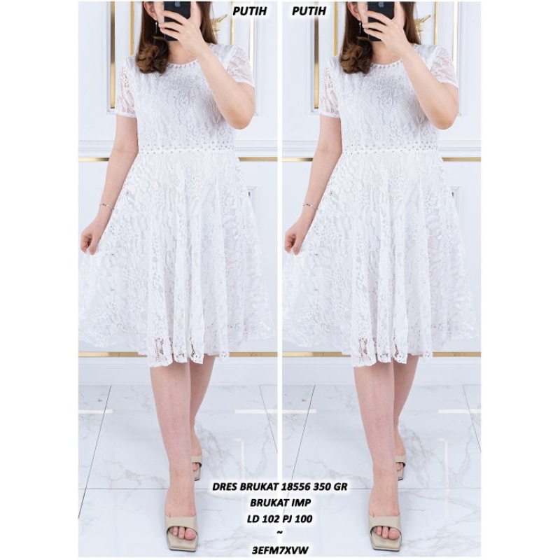 DRESS BRUKAT PUTIH WHITE DRESS NATAL BAPTIS SIDI KE GEREJA PARTY DRES  ASD 185566