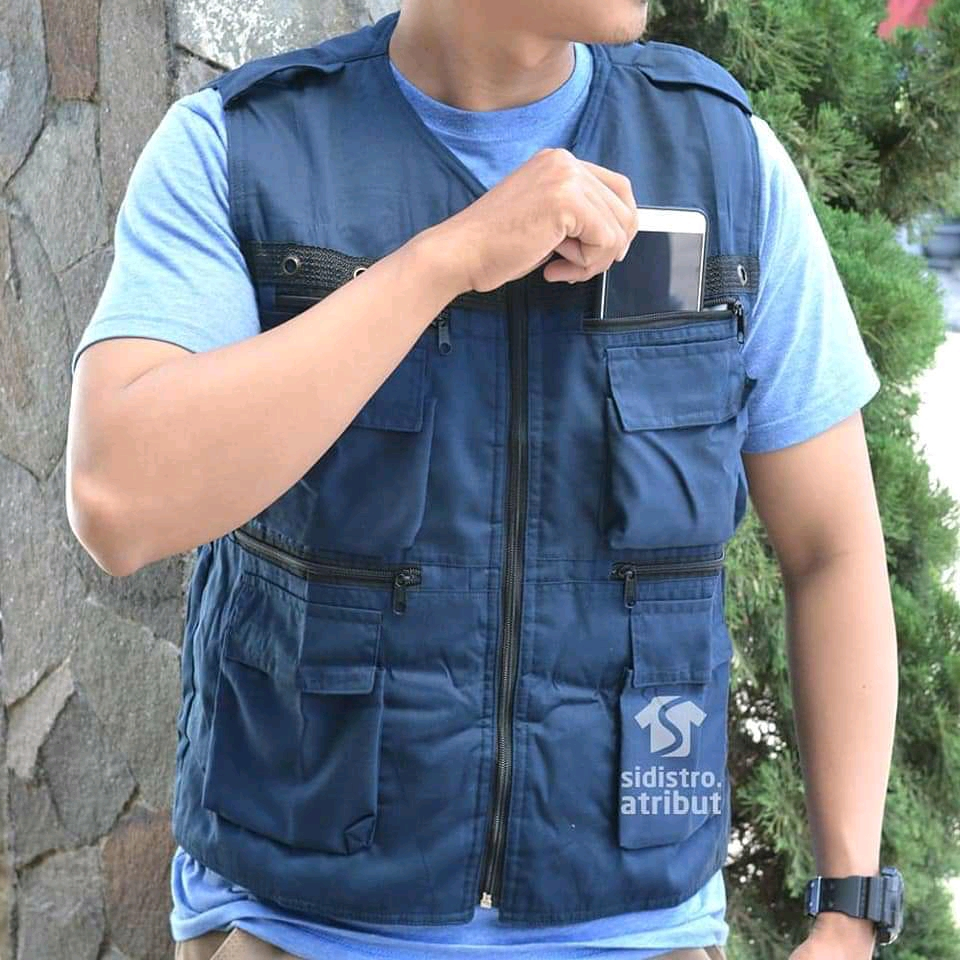 Jaket - Rompi Hitam Drill - Lapangan Pria - Cowok -  Mancing - Tactical Motor - Vest Kantong Banyak 