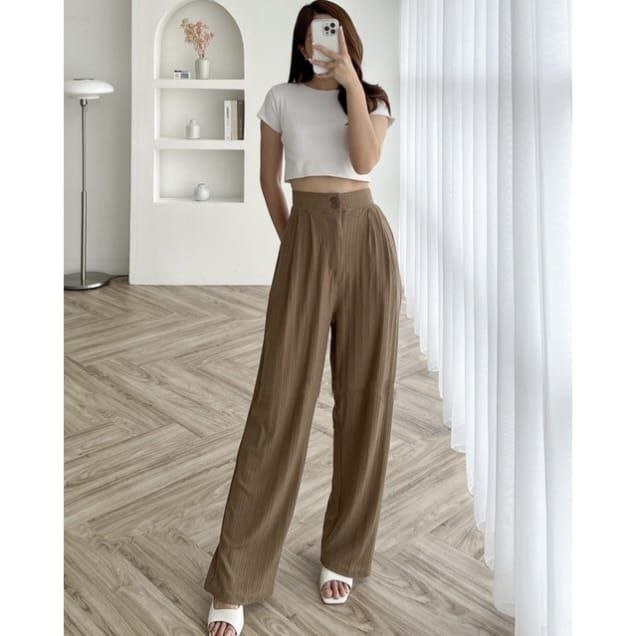 Jennie Knit Pants Celana Kulot Highwaist Knit Kancing 2 Celana Knit Wanita