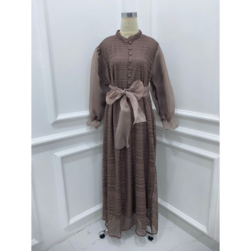 GAMIS LEBARAN BRUKAT TANGAN BALON ORGANZA CLARISA MEWAH MUSLIMAH ACARA PESTA GROSIR MURAH MODELLANO