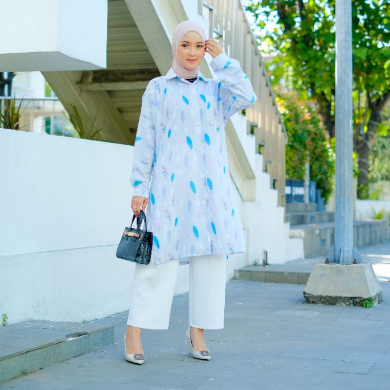PROMO POLKA LONG TUNIK MOTIF RAYON TWILL JUMBO LD 100/110/120/130/140