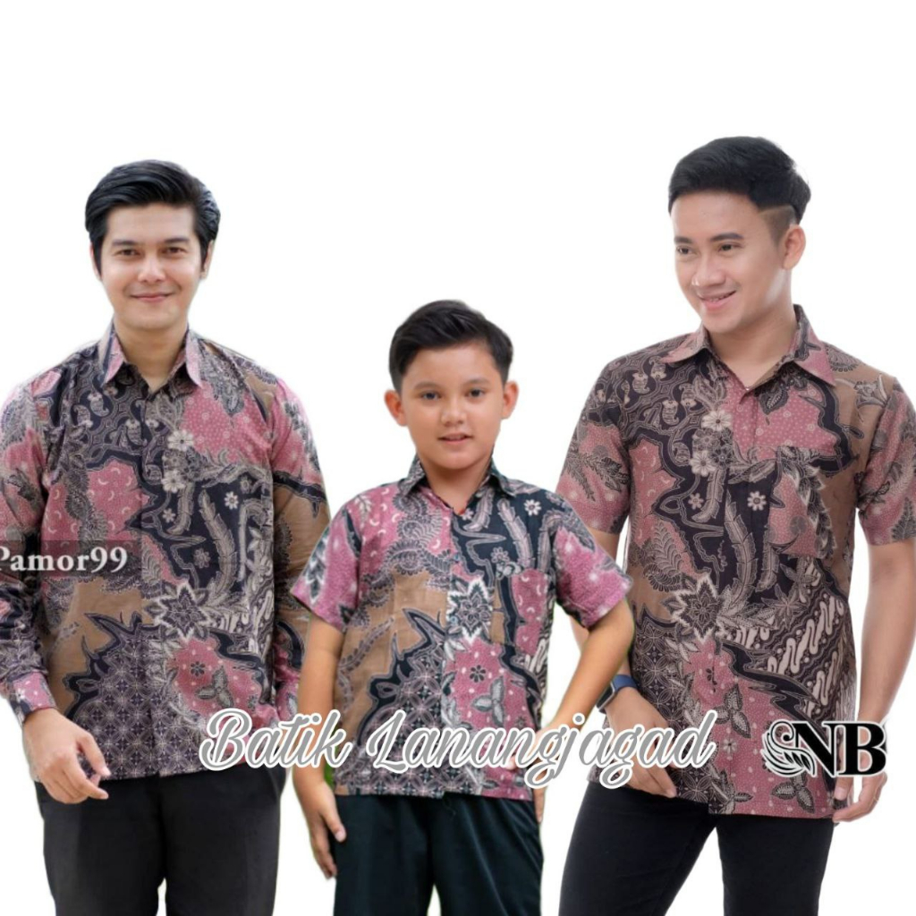 Batik Pria Couple Batik Ayah dan Anak Laki Laki Kemeja Batik Anak Cowok Motif Koin Warna Dusty Pink