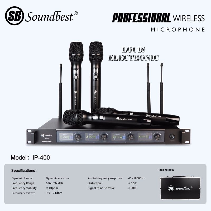 Mic Microphone Wireless SOUNDBEST IP-400 IP400 UHF 4 Mic Handle Free HARDCASE ORI