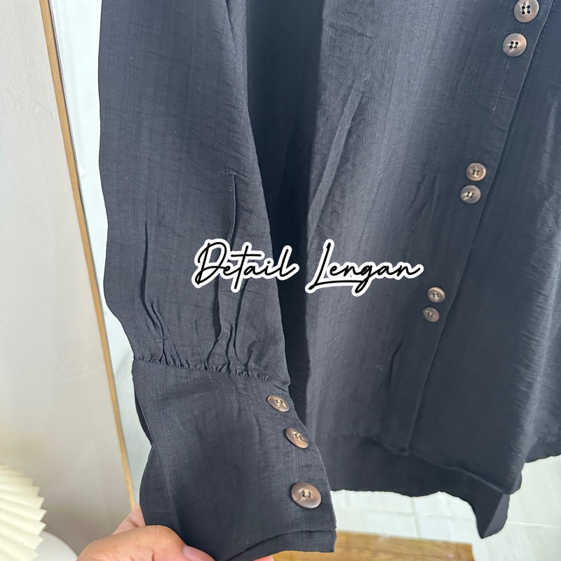 HESTI BLOUSE KEMEJA POLOS POLO LINEN LENGAN PANJANG LD 110 KANCING FULL AKTIF