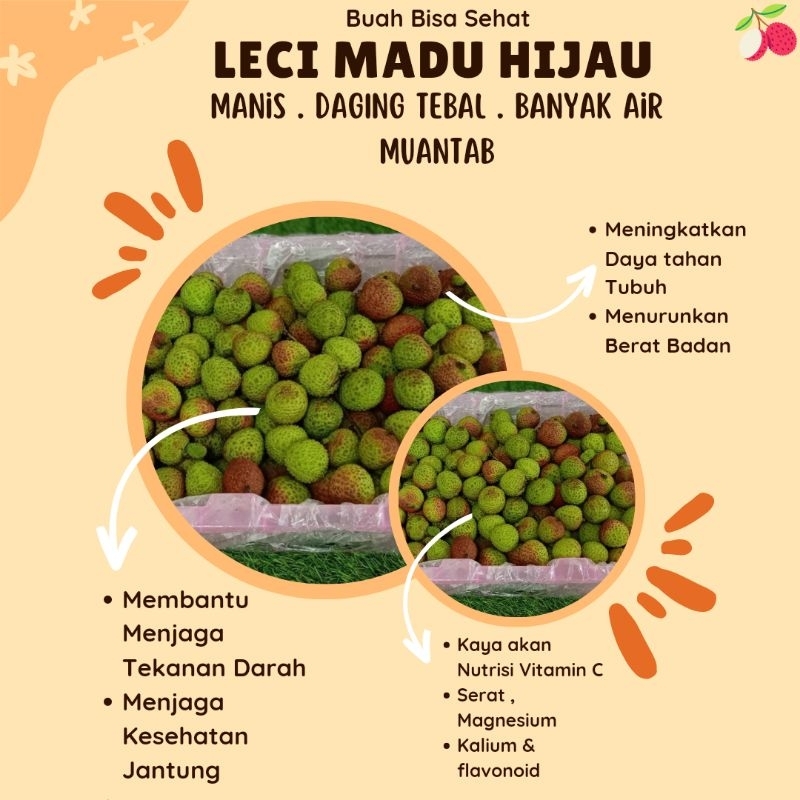 Leci madu 1kg / buah leci madu manis dan fresh / leci madu hijau